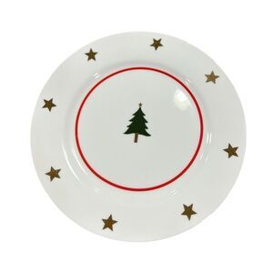 Talbots Christmas Dessert Plate – Gold Stars & Tree Holiday Porcelain